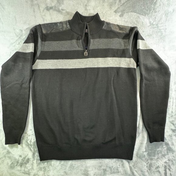 Red Ape men's sweater XLARGE pullover with synthetic leather shoulders and 1/4 z - Picture 7 of 15